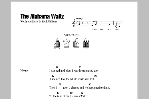 Hank Williams The Alabama Waltz Sheet Music Notes & Chords for Lyrics & Chords - Download or Print PDF