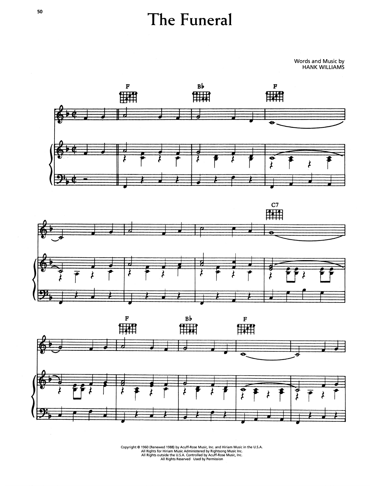 Hank Williams The Funeral Sheet Music Notes & Chords for Piano, Vocal & Guitar Chords (Right-Hand Melody) - Download or Print PDF