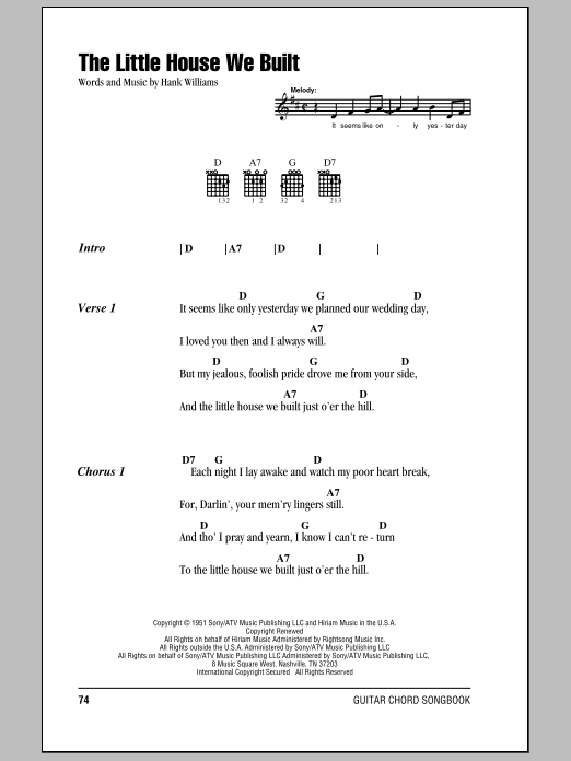 Hank Williams The Little House We Built Sheet Music Notes & Chords for Lyrics & Chords - Download or Print PDF