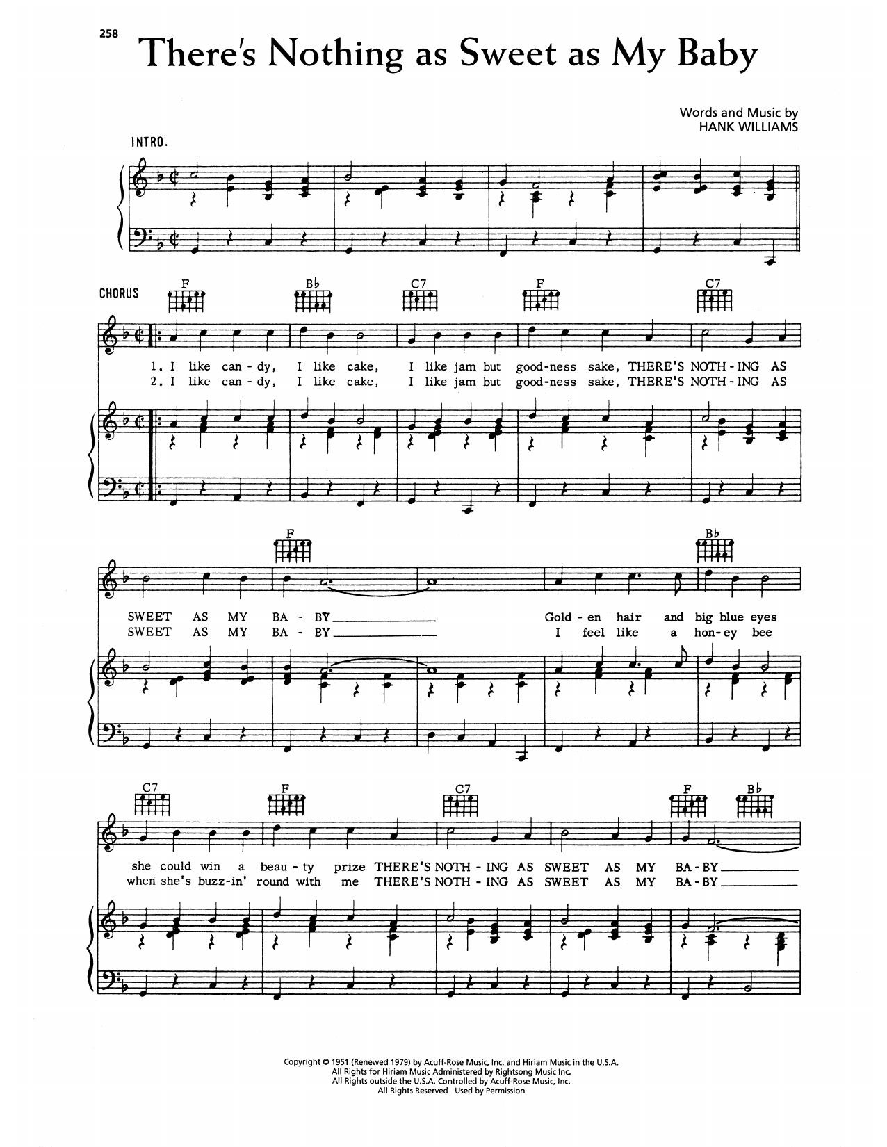 Hank Williams There's Nothing As Sweet As My Baby Sheet Music Notes & Chords for Piano, Vocal & Guitar Chords (Right-Hand Melody) - Download or Print PDF