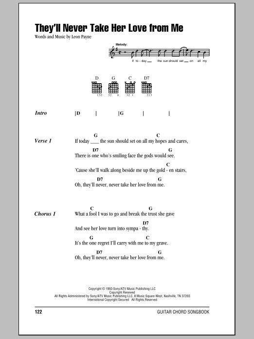 Hank Williams They'll Never Take Her Love From Me Sheet Music Notes & Chords for Lyrics & Chords - Download or Print PDF