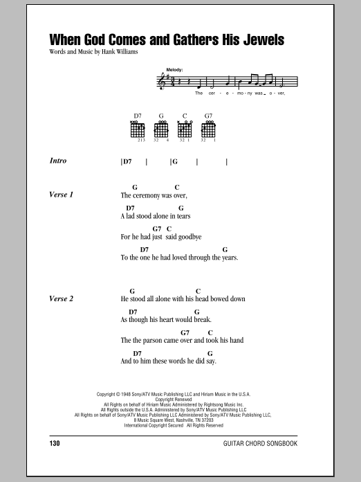 Hank Williams When God Comes And Gathers His Jewels Sheet Music Notes & Chords for Lyrics & Chords - Download or Print PDF