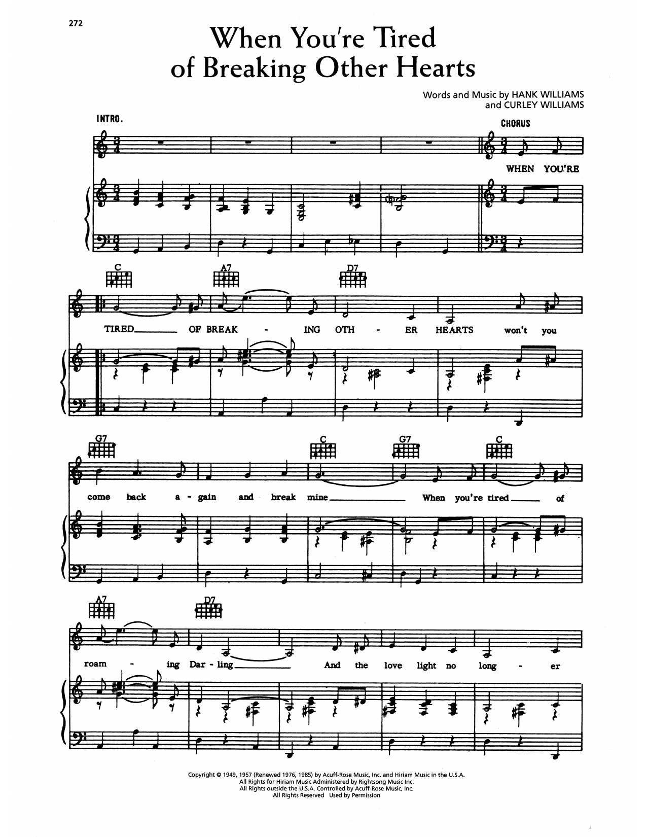 Hank Williams When You're Tired Of Breaking Other Hearts Sheet Music Notes & Chords for Piano, Vocal & Guitar Chords (Right-Hand Melody) - Download or Print PDF