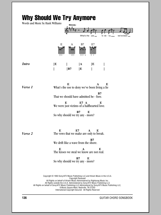 Hank Williams Why Should We Try Anymore Sheet Music Notes & Chords for Lyrics & Chords - Download or Print PDF