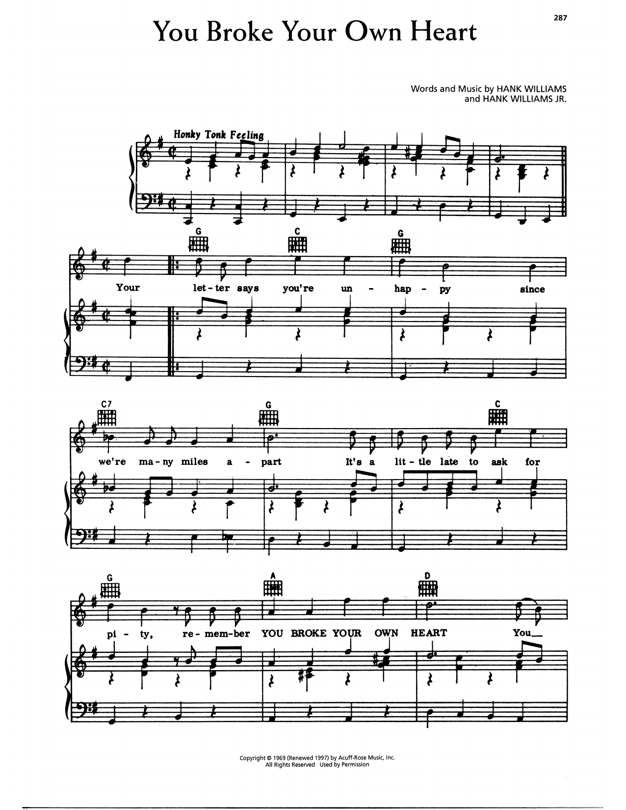 Hank Williams You Broke Your Own Heart Sheet Music Notes & Chords for Piano, Vocal & Guitar Chords (Right-Hand Melody) - Download or Print PDF Hank Williams You Broke Your Own Heart Sheet Music Notes & Chords for Piano, Vocal & Guitar Chords (Right-Hand Melody) - Download or Print PDF