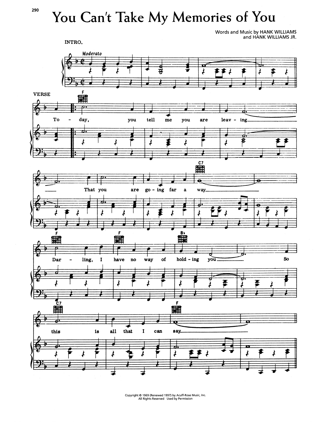 Hank Williams You Can't Take My Memories Of You Sheet Music Notes & Chords for Piano, Vocal & Guitar Chords (Right-Hand Melody) - Download or Print PDF