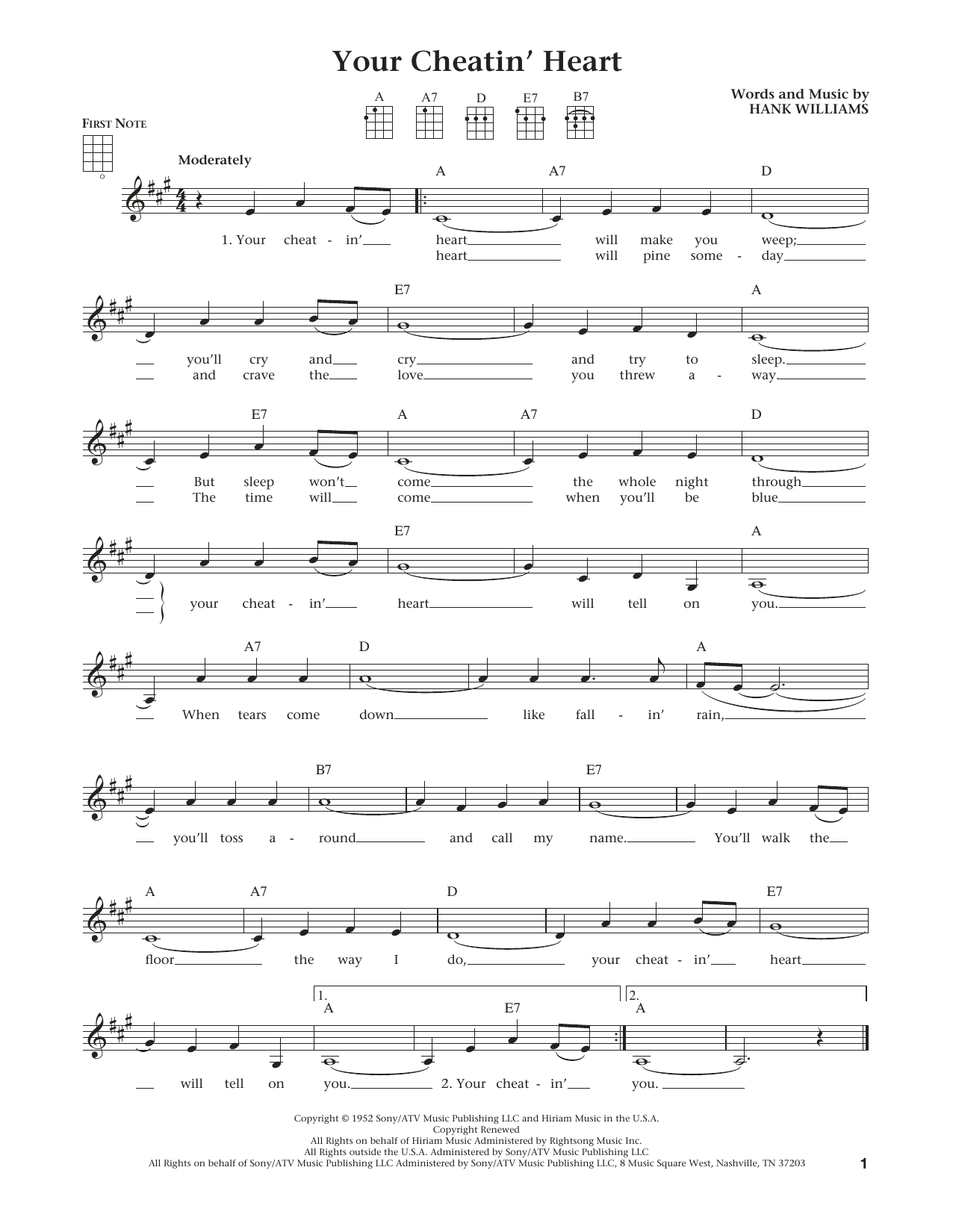 Hank Williams Your Cheatin' Heart (from The Daily Ukulele) (arr. Liz and Jim Beloff) Sheet Music Notes & Chords for Ukulele - Download or Print PDF