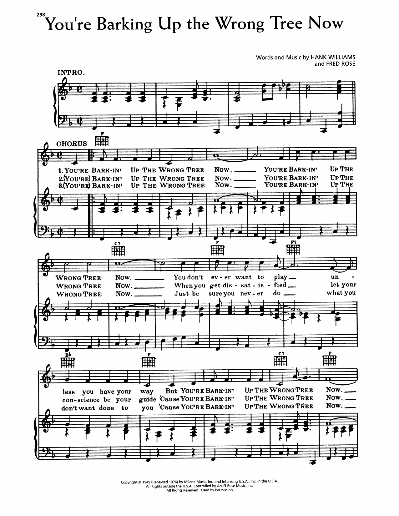 Hank Williams You're Barking Up The Wrong Tree Now Sheet Music Notes & Chords for Piano, Vocal & Guitar Chords (Right-Hand Melody) - Download or Print PDF Hank Williams You're Barking Up The Wrong Tree Now Sheet Music Notes & Chords for Piano, Vocal & Guitar Chords (Right-Hand Melody) - Download or Print PDF
