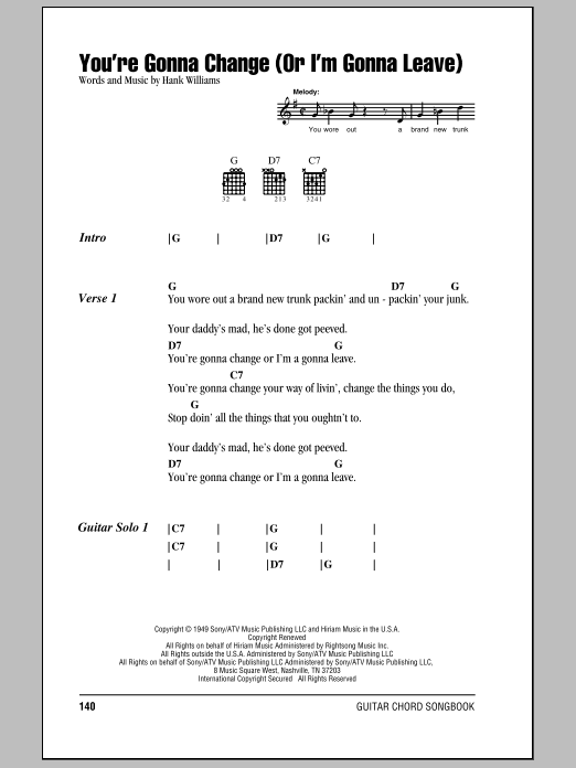 Hank Williams You're Gonna Change (Or I'm Gonna Leave) Sheet Music Notes & Chords for Ukulele - Download or Print PDF