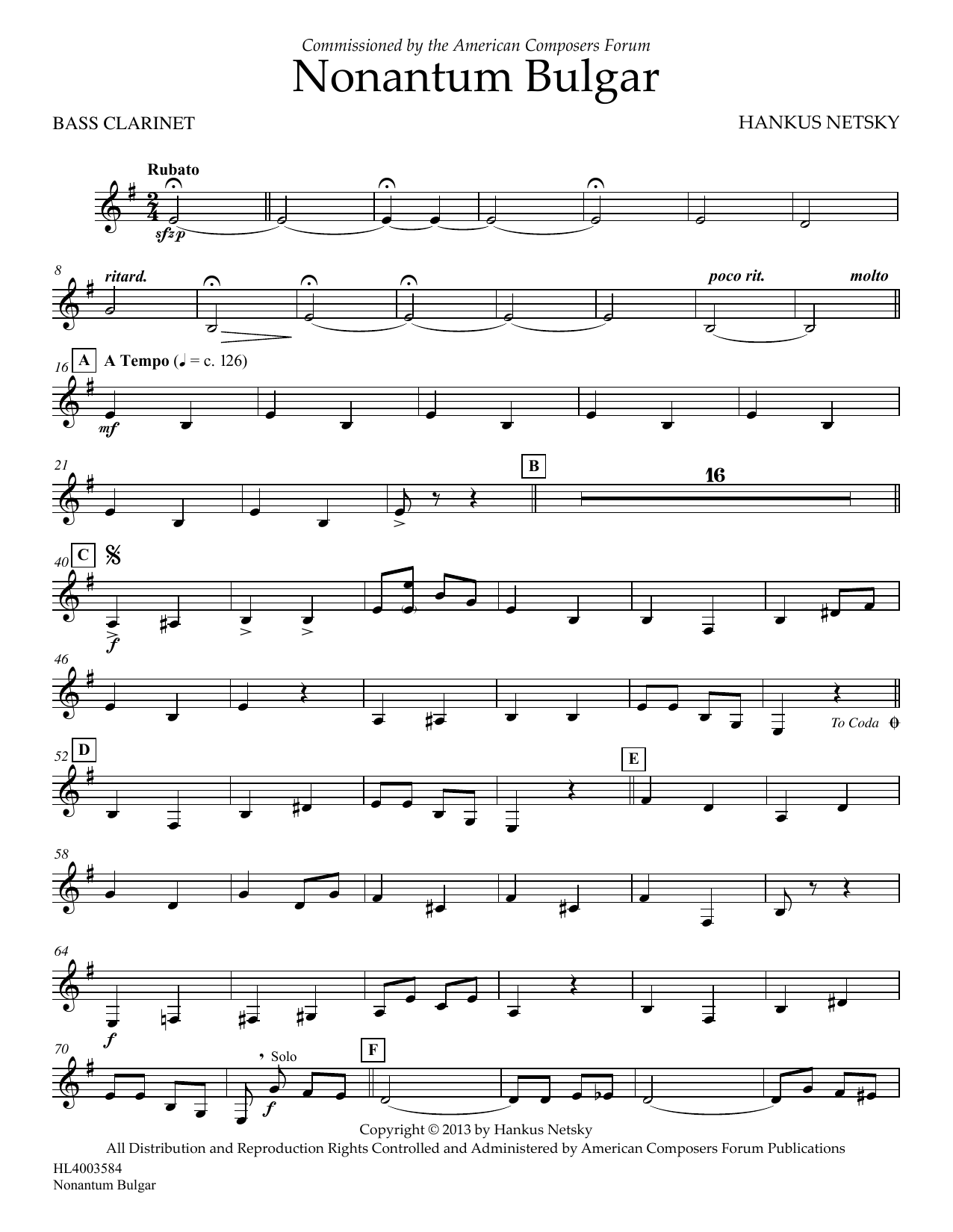 Hankus Netsky Nonantum Bulgar - Bb Bass Clarinet Sheet Music Notes & Chords for Concert Band - Download or Print PDF