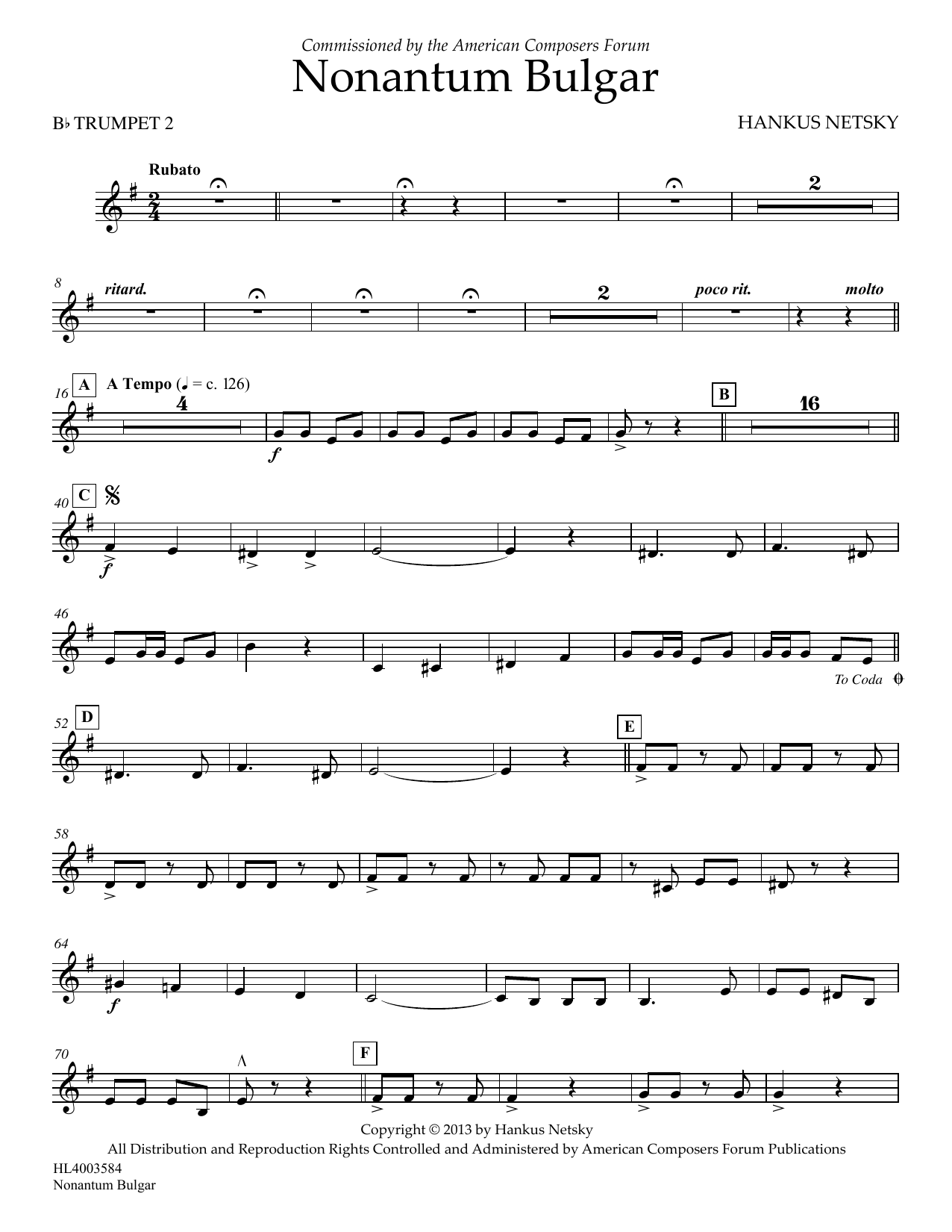 Hankus Netsky Nonantum Bulgar - Bb Trumpet 2 Sheet Music Notes & Chords for Concert Band - Download or Print PDF