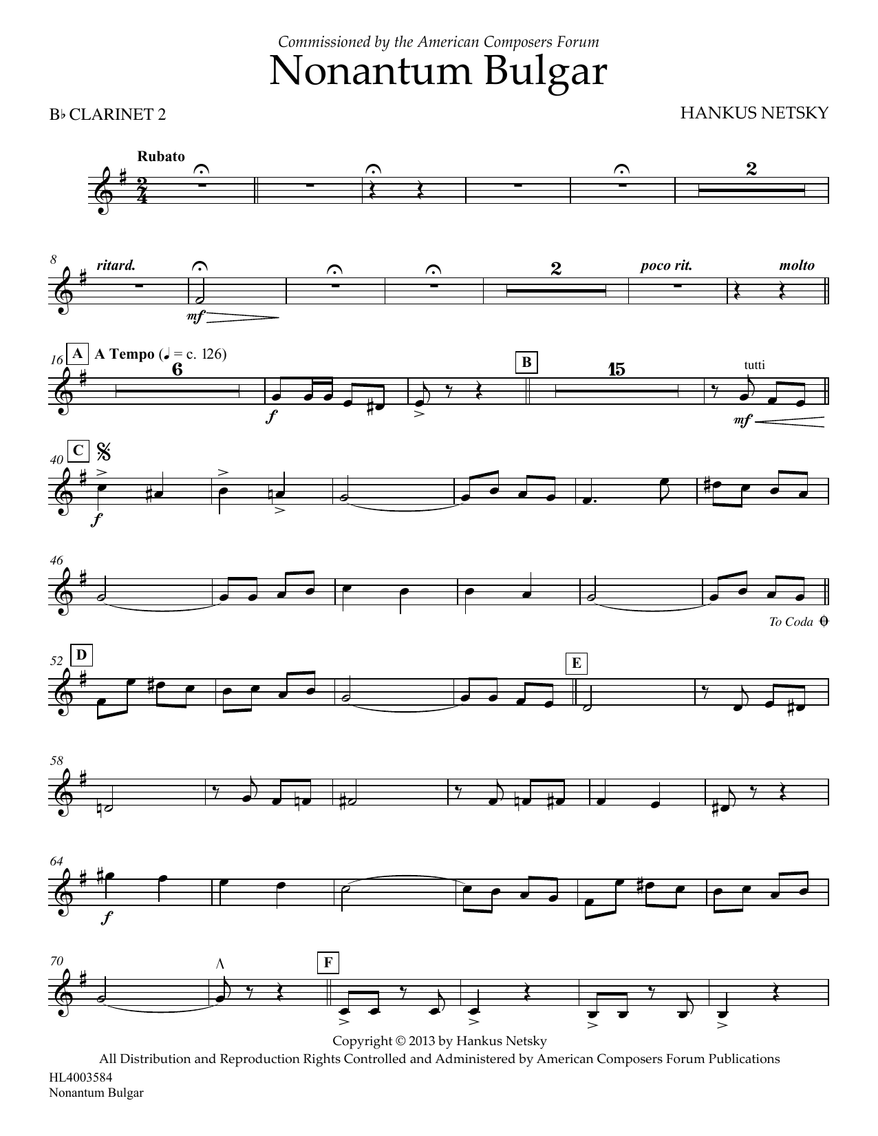 Hankus Netsky Nonantum Bulgar - Clarinet 2 Sheet Music Notes & Chords for Concert Band - Download or Print PDF