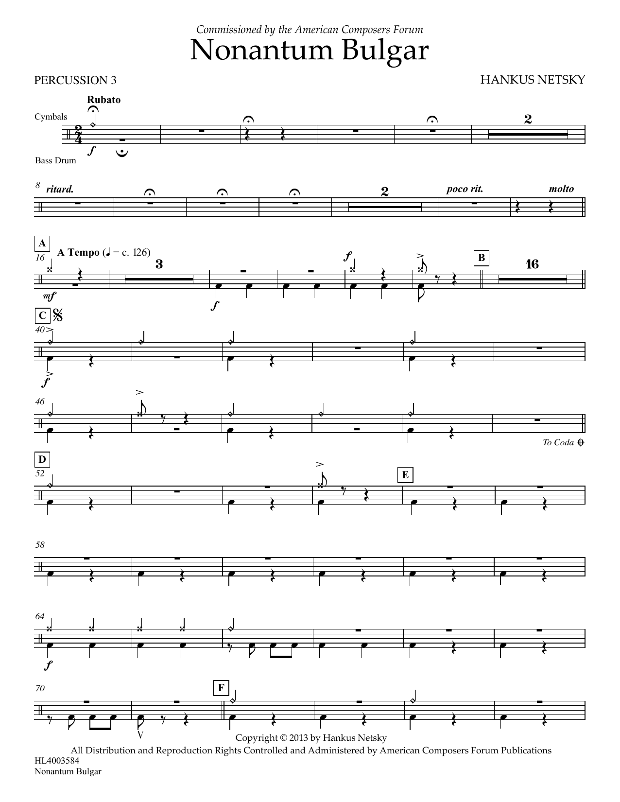 Hankus Netsky Nonantum Bulgar - Percussion 3 Sheet Music Notes & Chords for Concert Band - Download or Print PDF