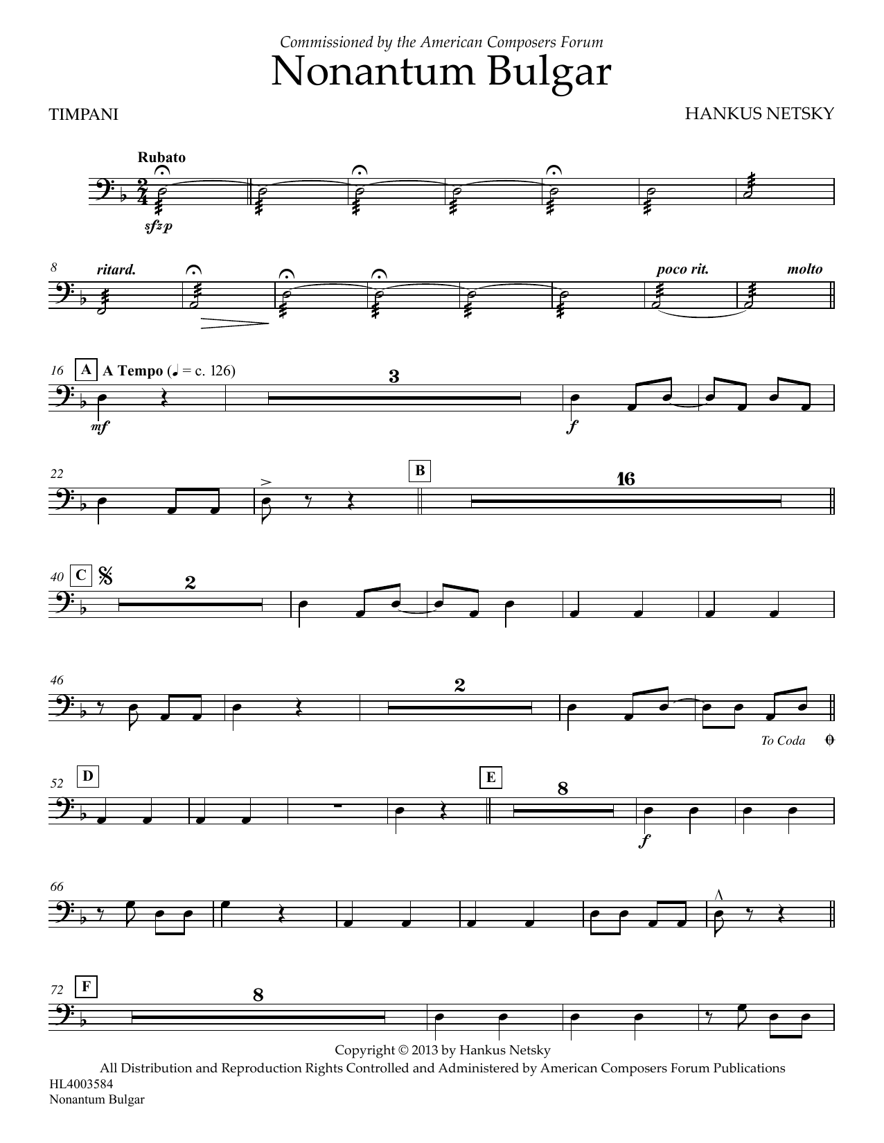 Hankus Netsky Nonantum Bulgar - Timpani Sheet Music Notes & Chords for Concert Band - Download or Print PDF