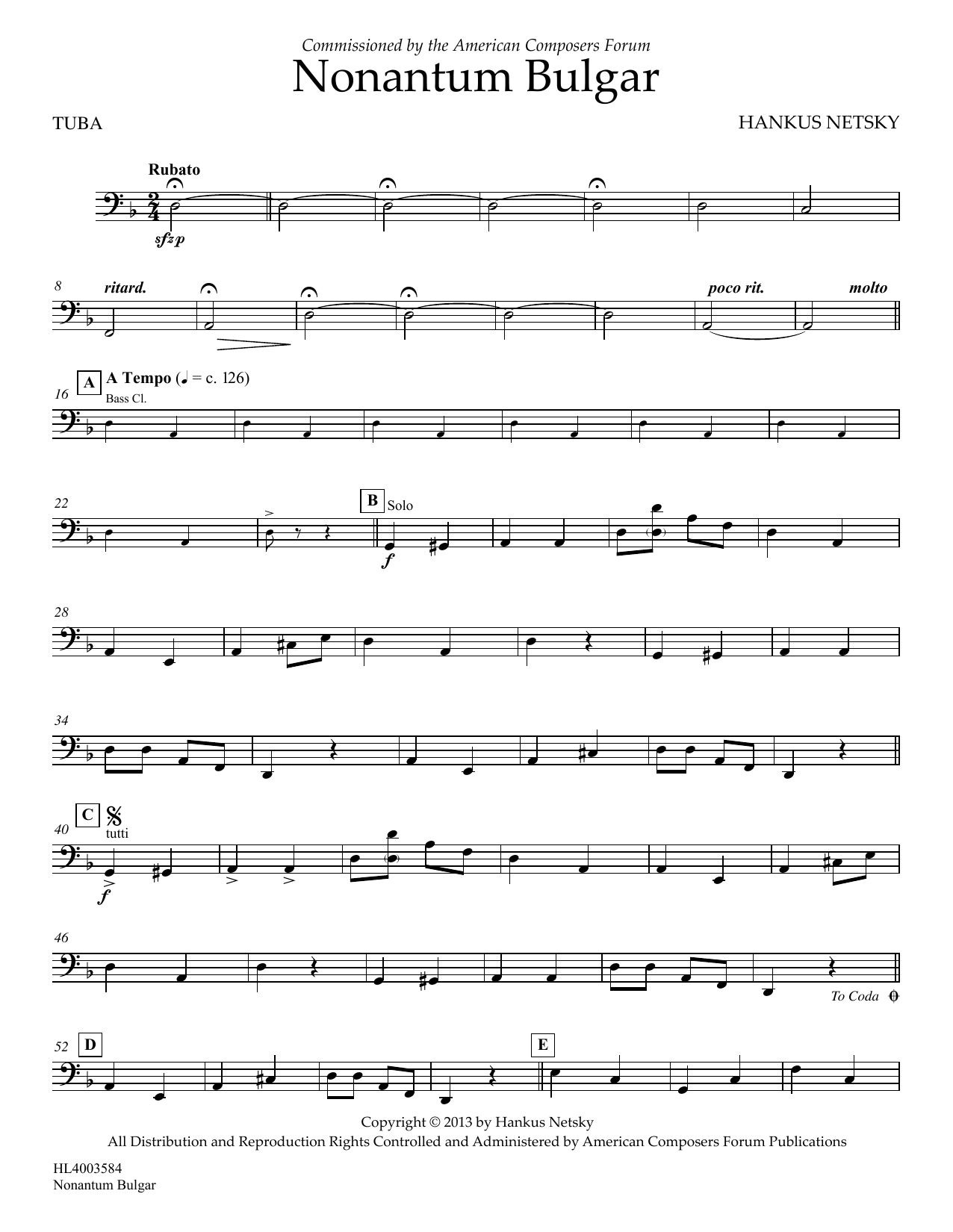 Hankus Netsky Nonantum Bulgar - Tuba Sheet Music Notes & Chords for Concert Band - Download or Print PDF