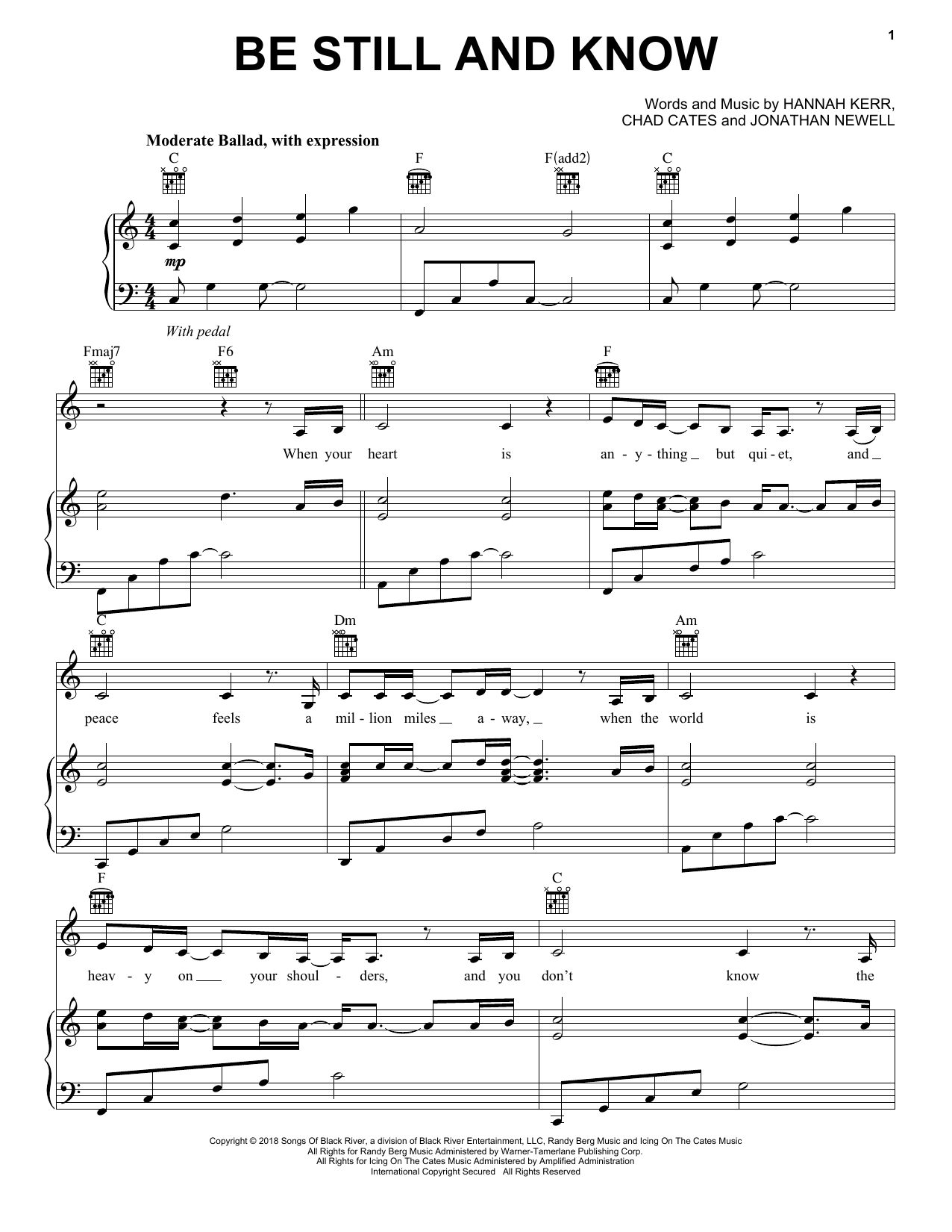 Hannah Kerr Be Still And Know Sheet Music Notes & Chords for Piano, Vocal & Guitar (Right-Hand Melody) - Download or Print PDF