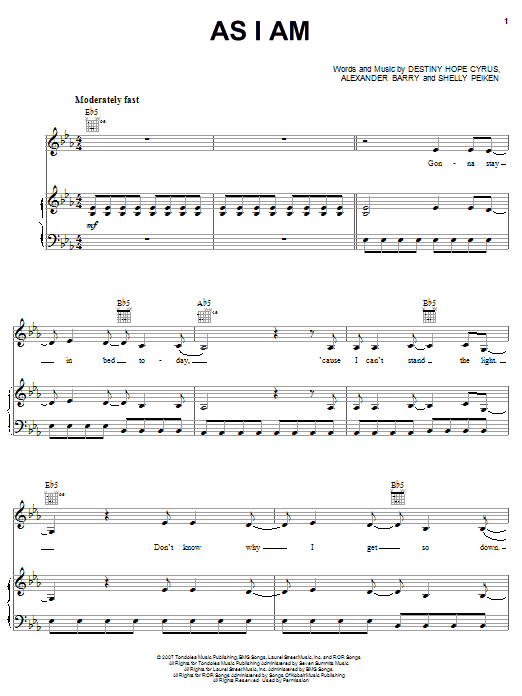 Hannah Montana As I Am Sheet Music Notes & Chords for Easy Guitar Tab - Download or Print PDF