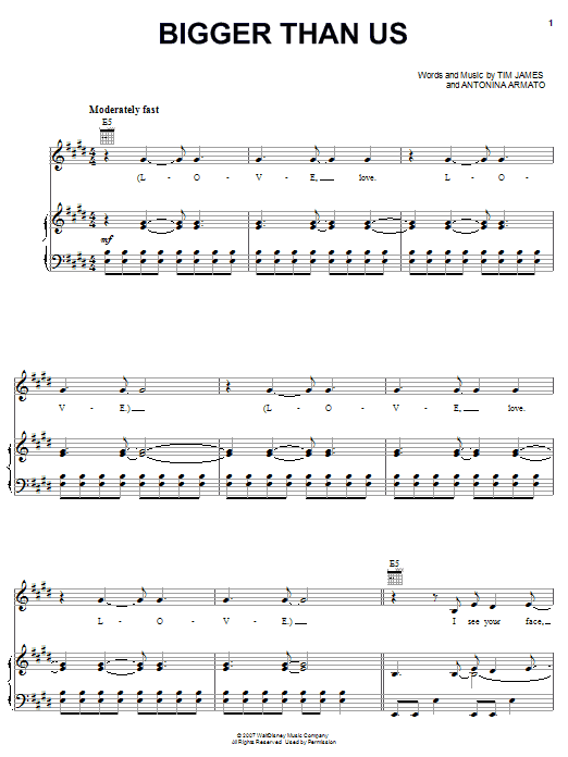 Hannah Montana Bigger Than Us Sheet Music Notes & Chords for Piano (Big Notes) - Download or Print PDF