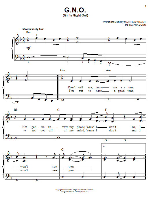 Hannah Montana G.N.O. (Girl's Night Out) Sheet Music Notes & Chords for Piano, Vocal & Guitar (Right-Hand Melody) - Download or Print PDF