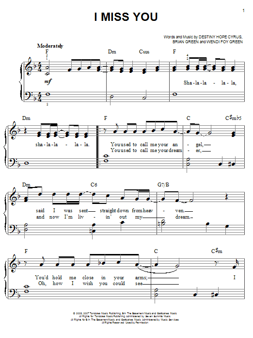 Hannah Montana I Miss You Sheet Music Notes & Chords for Easy Guitar Tab - Download or Print PDF