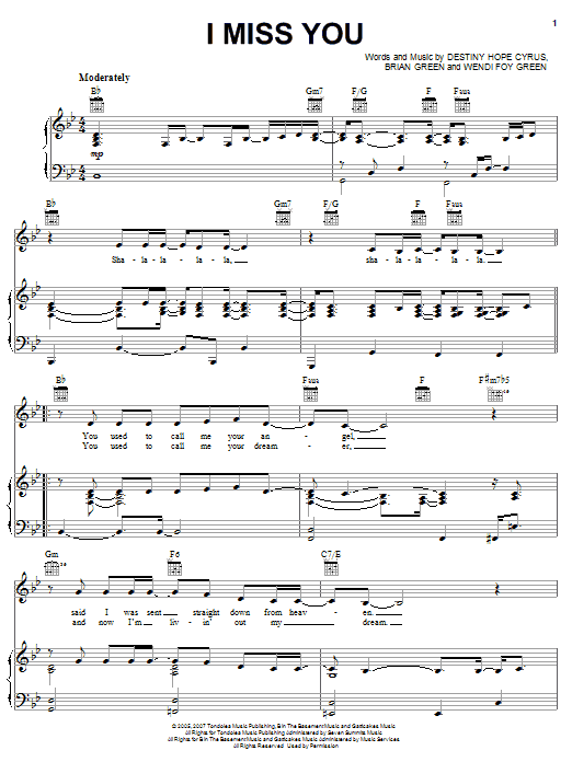 Hannah Montana I Miss You Sheet Music Notes & Chords for Piano (Big Notes) - Download or Print PDF