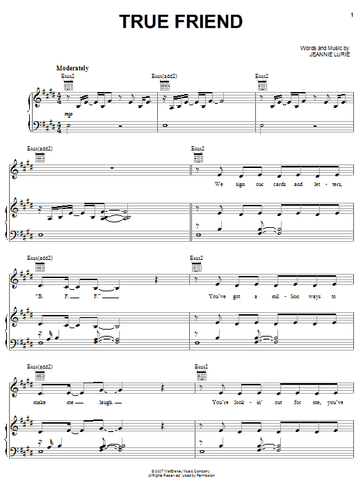 Hannah Montana True Friend Sheet Music Notes & Chords for Easy Guitar Tab - Download or Print PDF