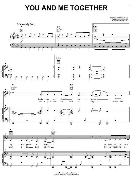 Hannah Montana You And Me Together Sheet Music Notes & Chords for Voice - Download or Print PDF