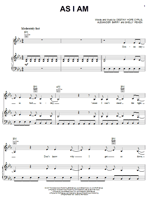 Preview Hannah Montana As I Am Pop sheet music, notes and chords for Piano (Big Notes), SKU: 63920 As I Am sheet music