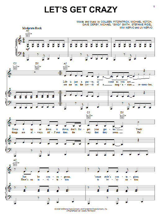 Preview Hannah Montana Let's Get Crazy Film and TV sheet music, notes and chords for Piano (Big Notes), SKU: 71529 Let's Get Crazy sheet music