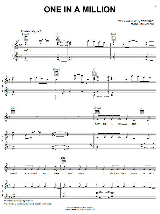 Preview Hannah Montana One In A Million Pop sheet music, notes and chords for Easy Guitar Tab, SKU: 65118 One In A Million sheet music