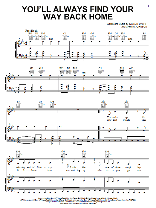 Preview Hannah Montana You'll Always Find Your Way Back Home Film and TV sheet music, notes and chords for Piano (Big Notes), SKU: 71543 You'll Always Find Your Way Back Home sheet music