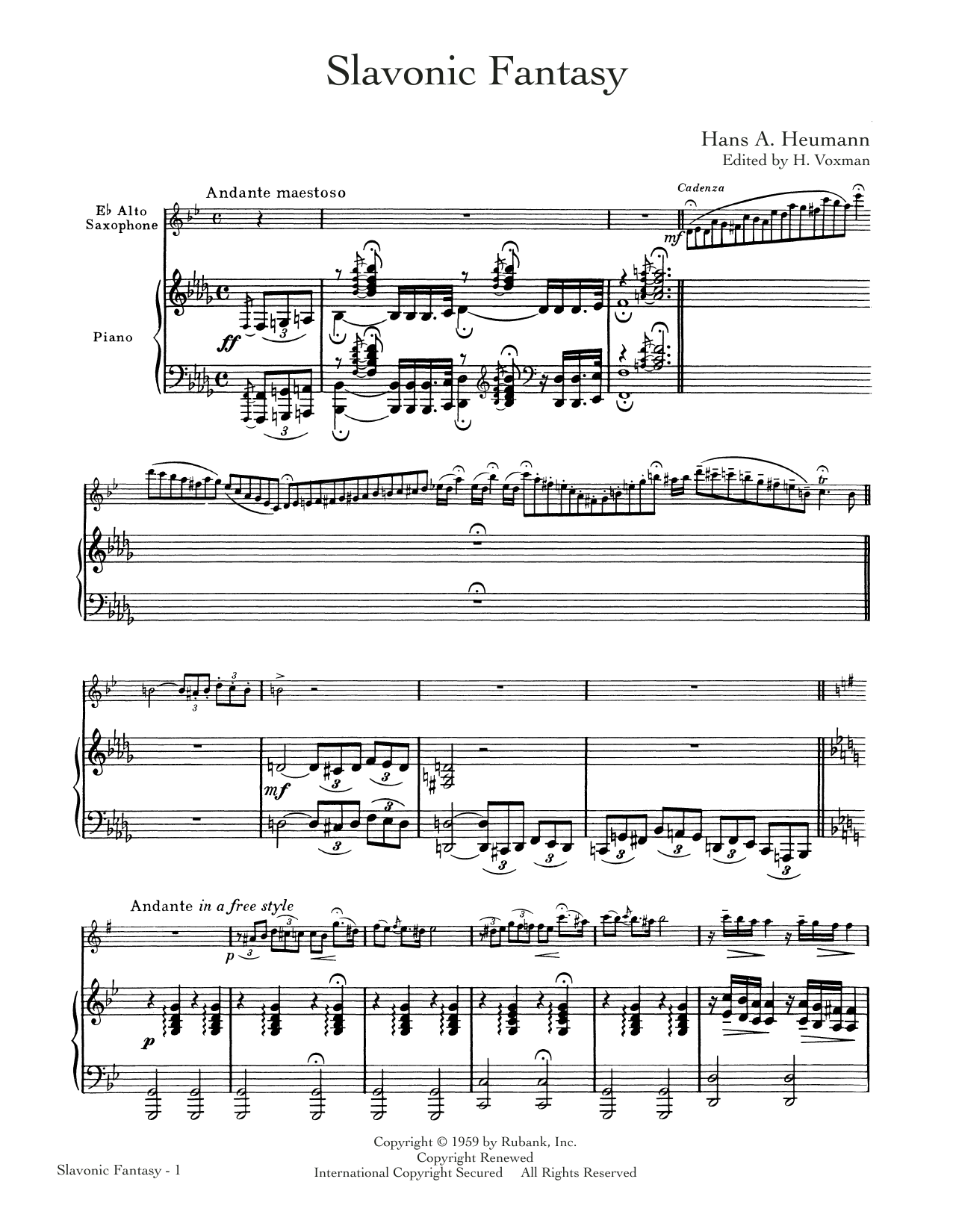 Hans A. Heumann Slavonic Fantasy Sheet Music Notes & Chords for Alto Sax and Piano - Download or Print PDF