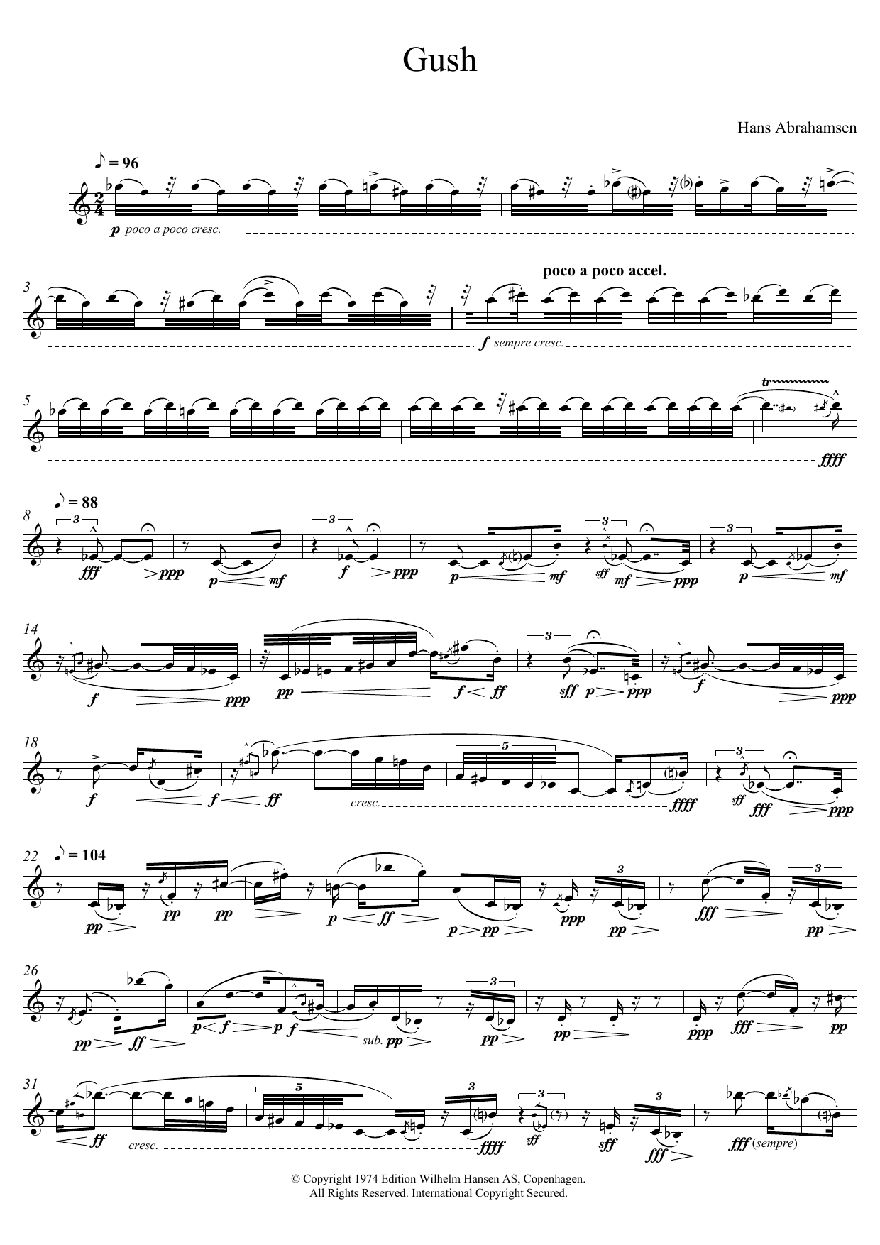 Hans Abrahamsen Gush Sheet Music Notes & Chords for Alto Saxophone - Download or Print PDF