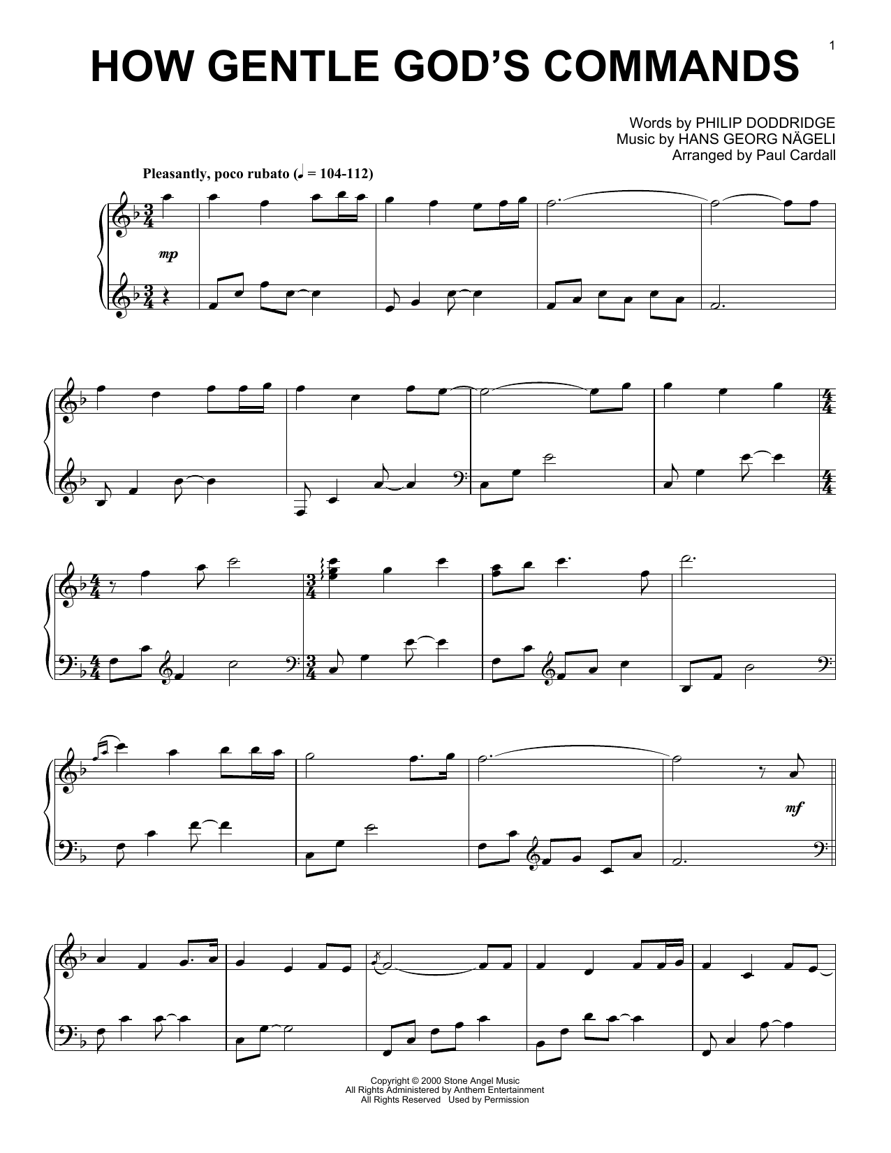 Hans Georg Nageli How Gentle God's Commands (arr. Paul Cardall) Sheet Music Notes & Chords for Piano Solo - Download or Print PDF