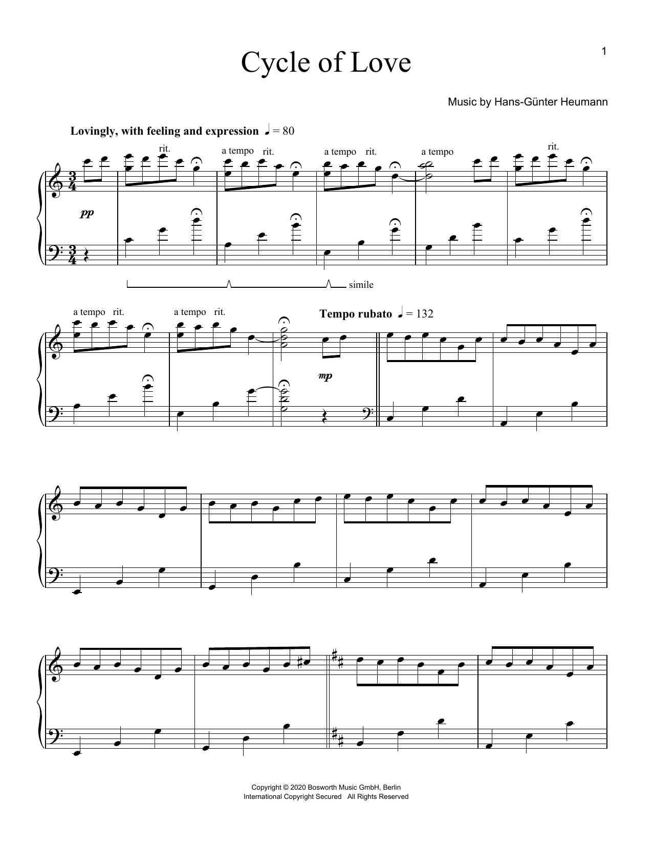 Hans-Günter Heumann Cycle Of Love Sheet Music Notes & Chords for Piano Solo - Download or Print PDF