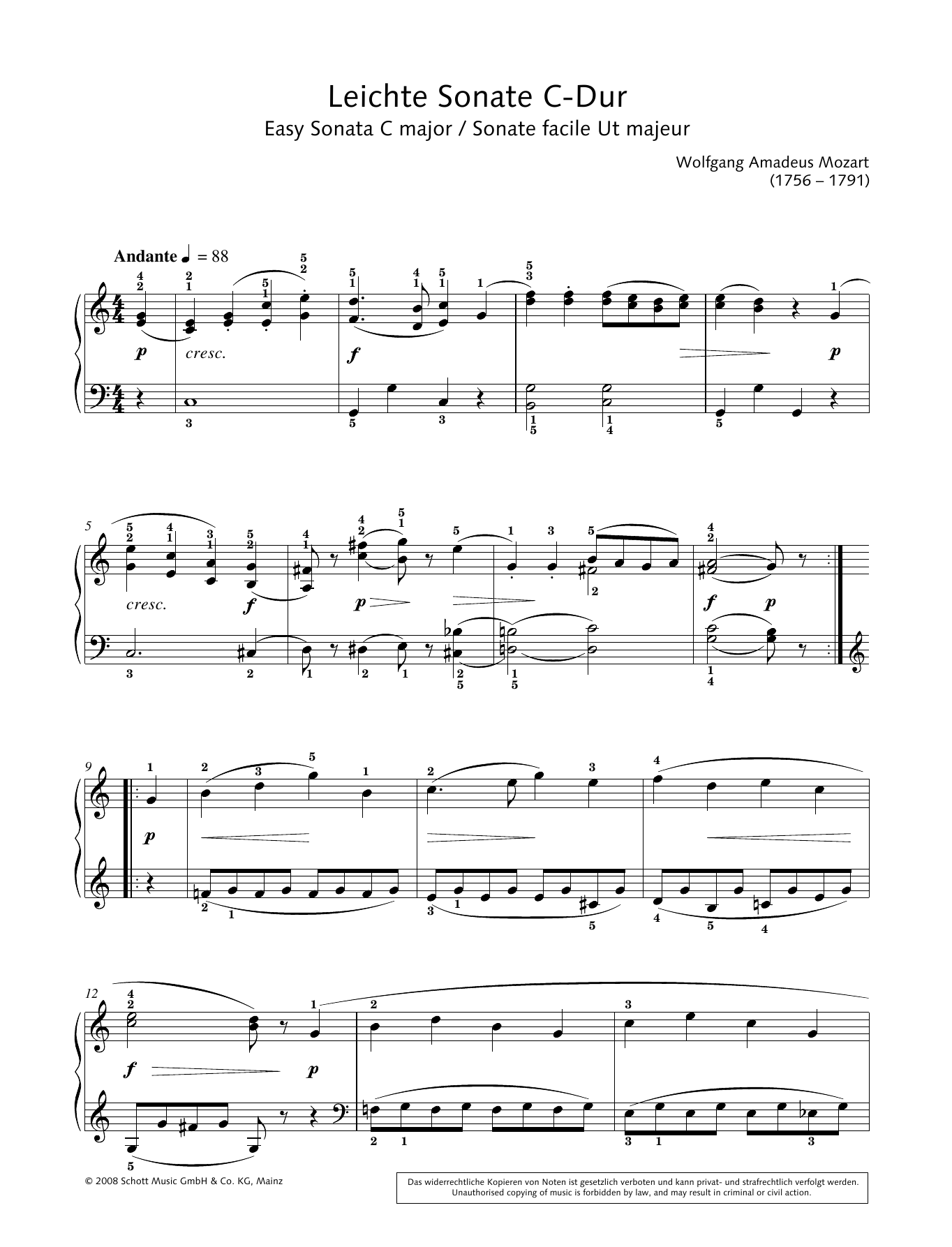 Hans-Gunter Heumann Easy Sonata in C major Sheet Music Notes & Chords for Piano Solo - Download or Print PDF