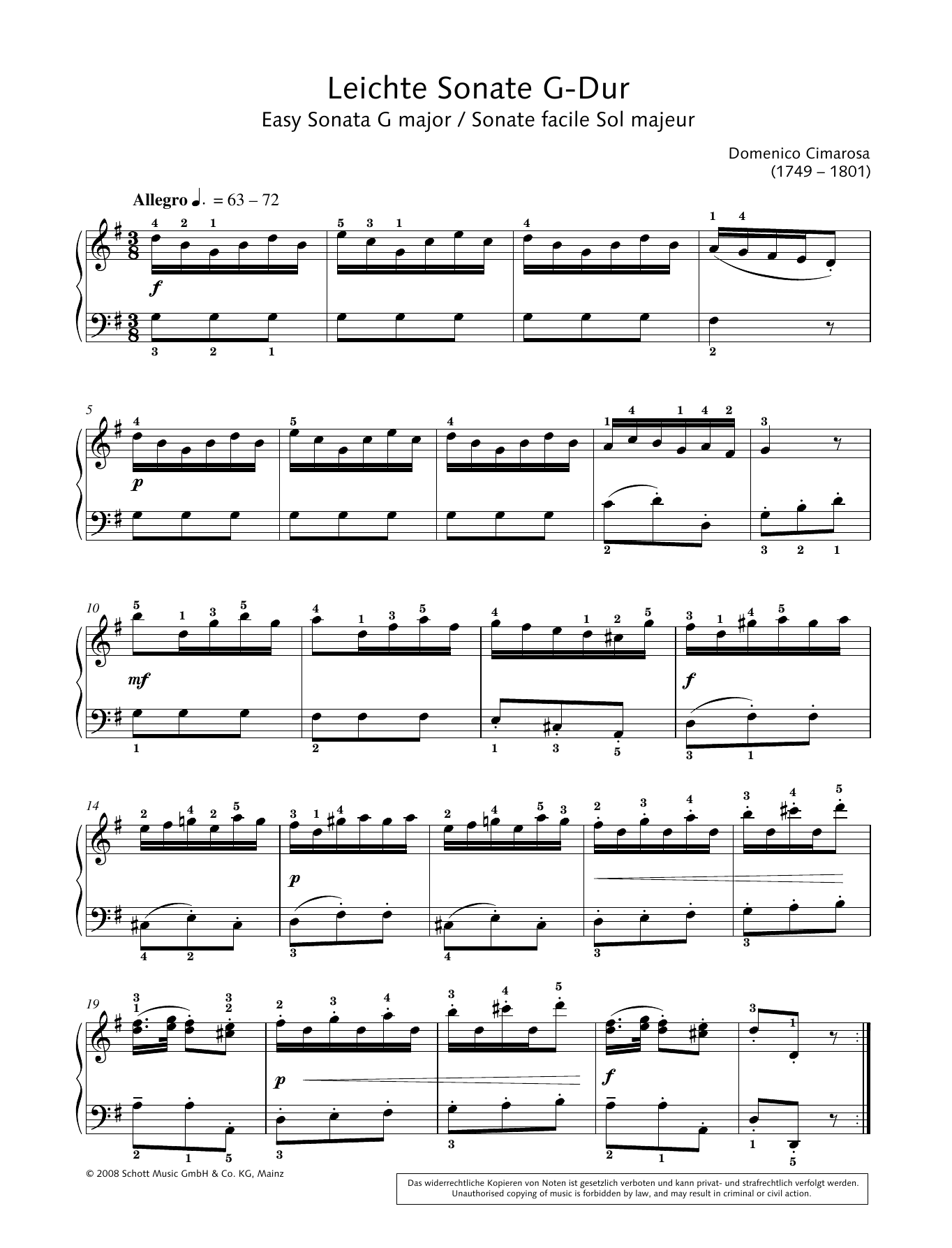 Hans-Gunter Heumann Easy Sonata in G major Sheet Music Notes & Chords for Piano Solo - Download or Print PDF