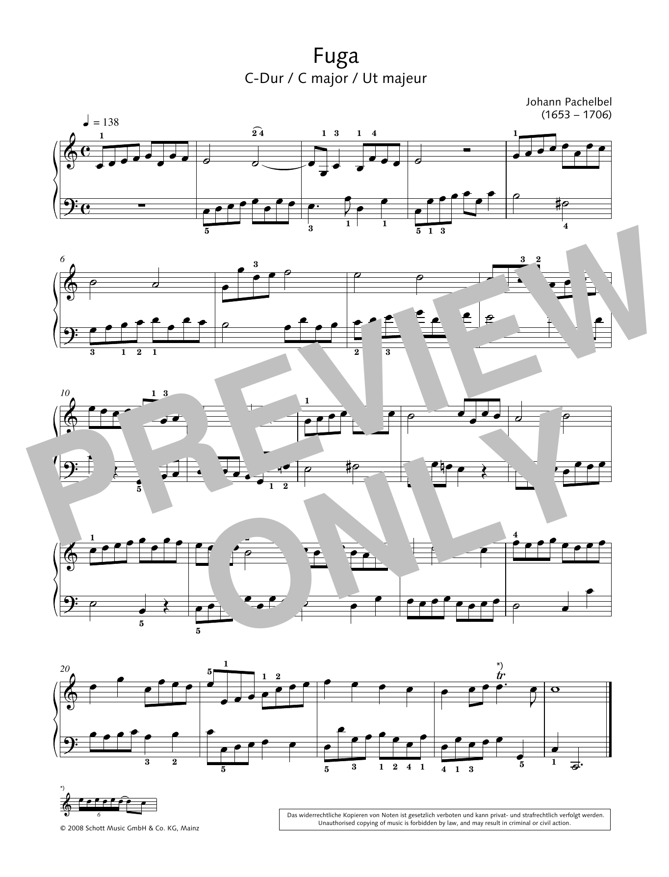 Hans-Gunter Heumann Fuga in C major Sheet Music Notes & Chords for Piano Solo - Download or Print PDF