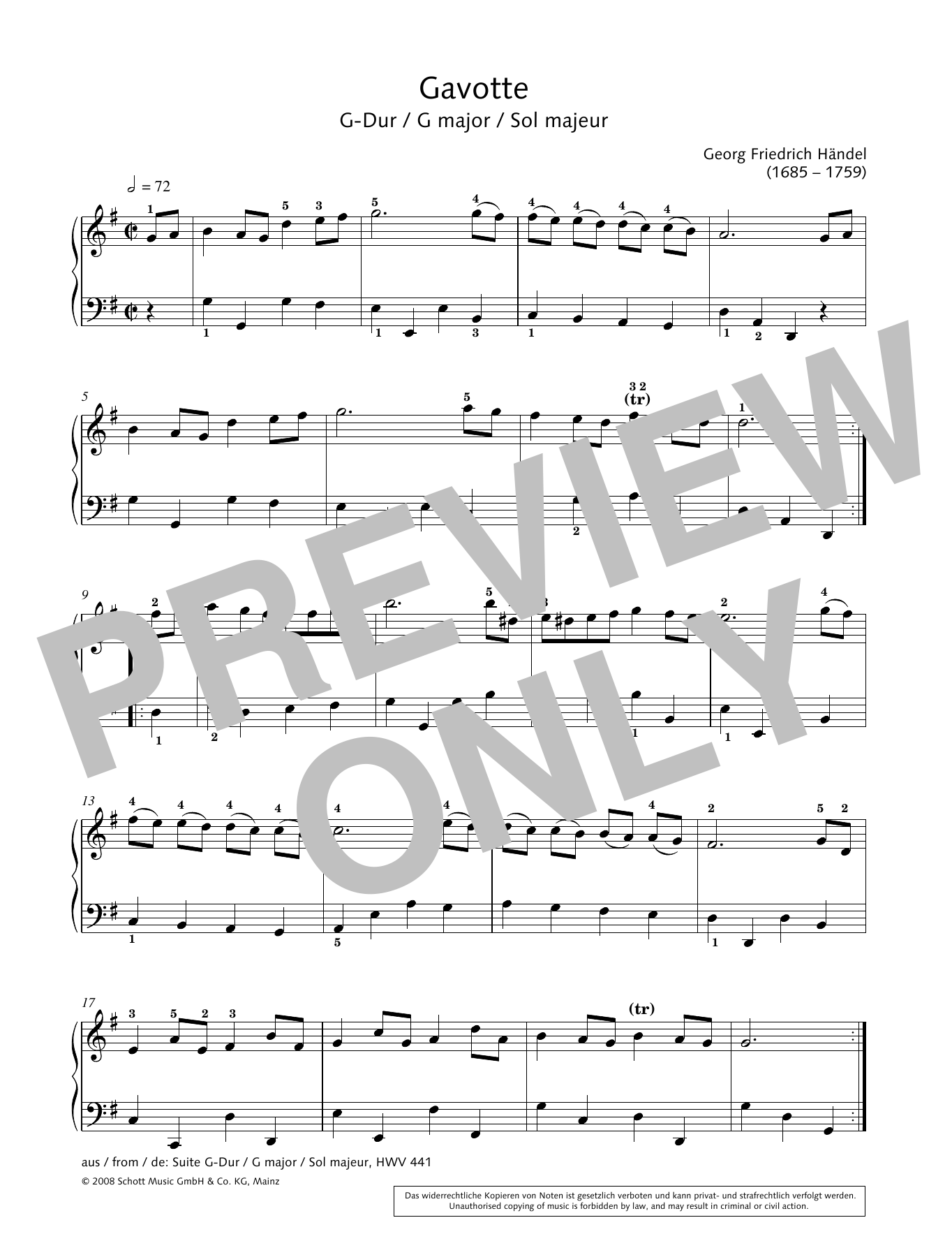 Hans-Gunter Heumann Gavotte In G Major Sheet Music Notes & Chords for Piano Solo - Download or Print PDF