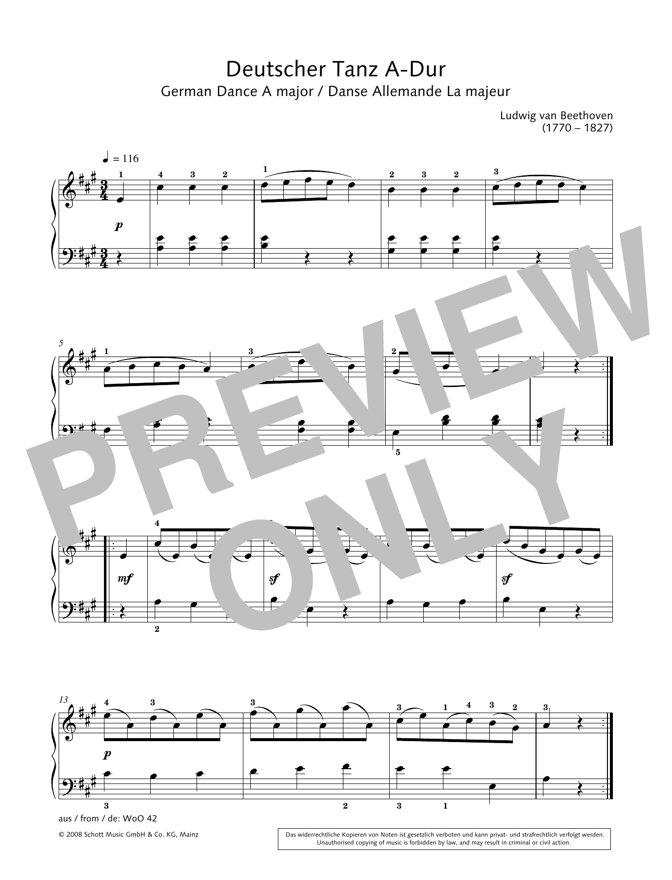 Hans-Gunter Heumann German Dance in A major Sheet Music Notes & Chords for Piano Solo - Download or Print PDF