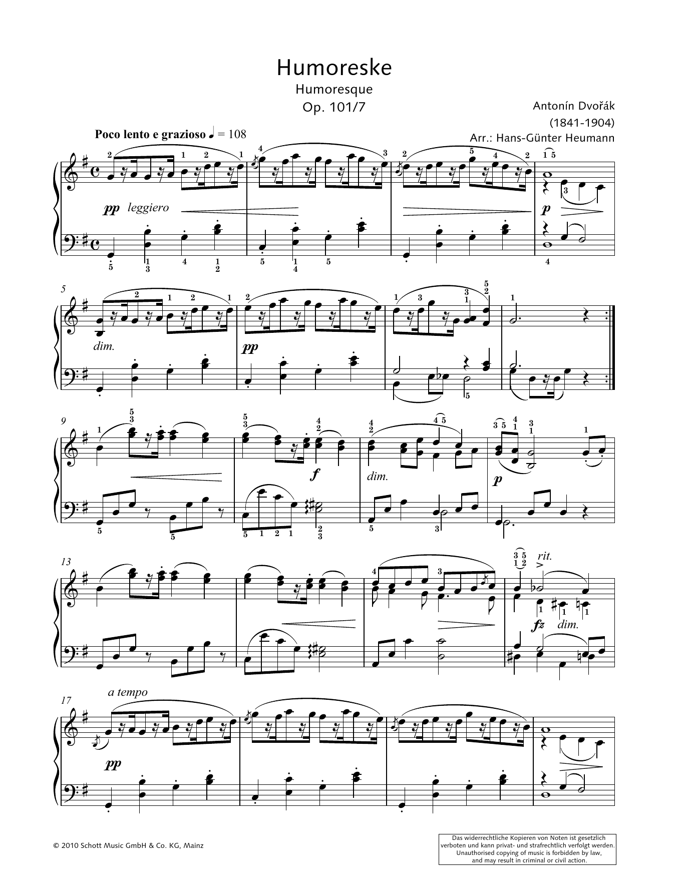 Hans-Gunter Heumann Humoresque Sheet Music Notes & Chords for Piano Solo - Download or Print PDF