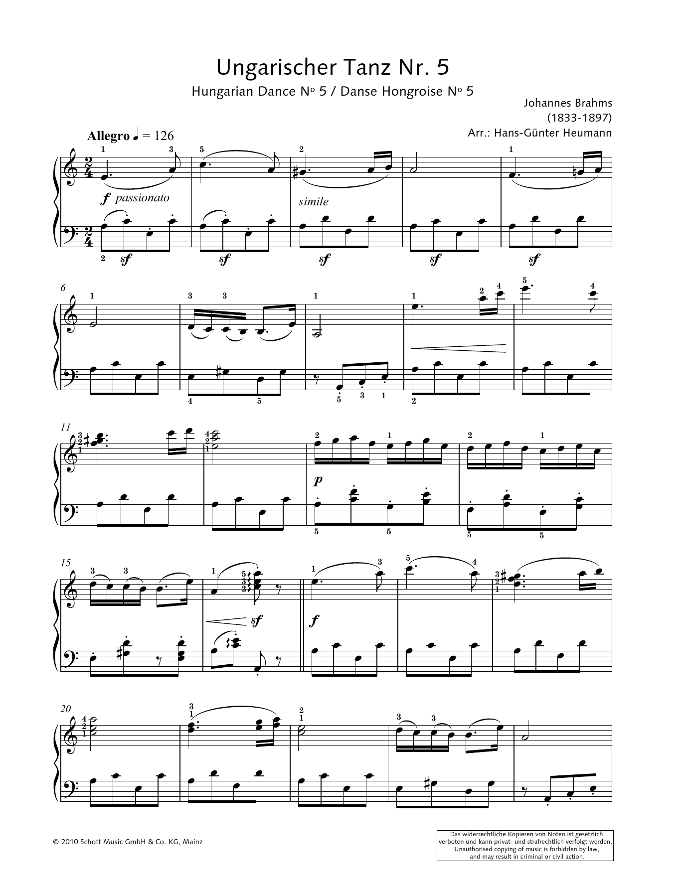Hans-Gunter Heumann Hungarian Dance No. 5 Sheet Music Notes & Chords for Piano Solo - Download or Print PDF