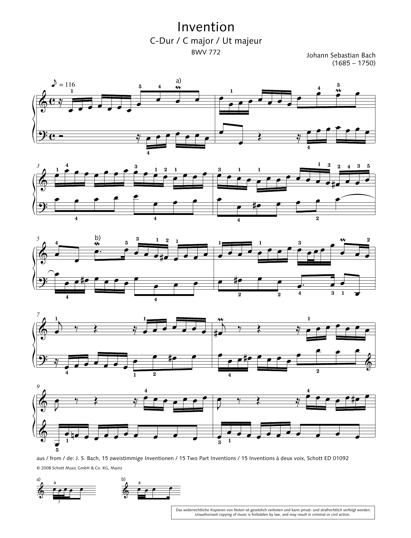 Hans-Gunter Heumann Invention in C major Sheet Music Notes & Chords for Piano Solo - Download or Print PDF