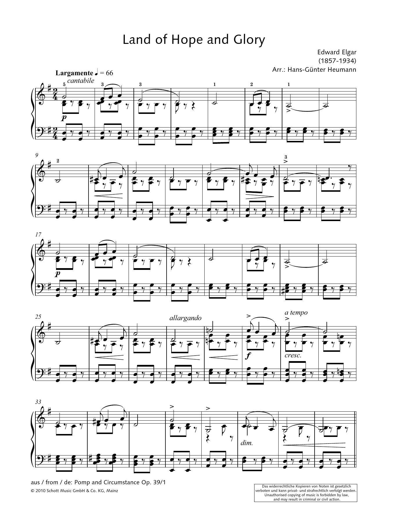 Hans-Gunter Heumann Land of Hope and Glory Sheet Music Notes & Chords for Piano Solo - Download or Print PDF