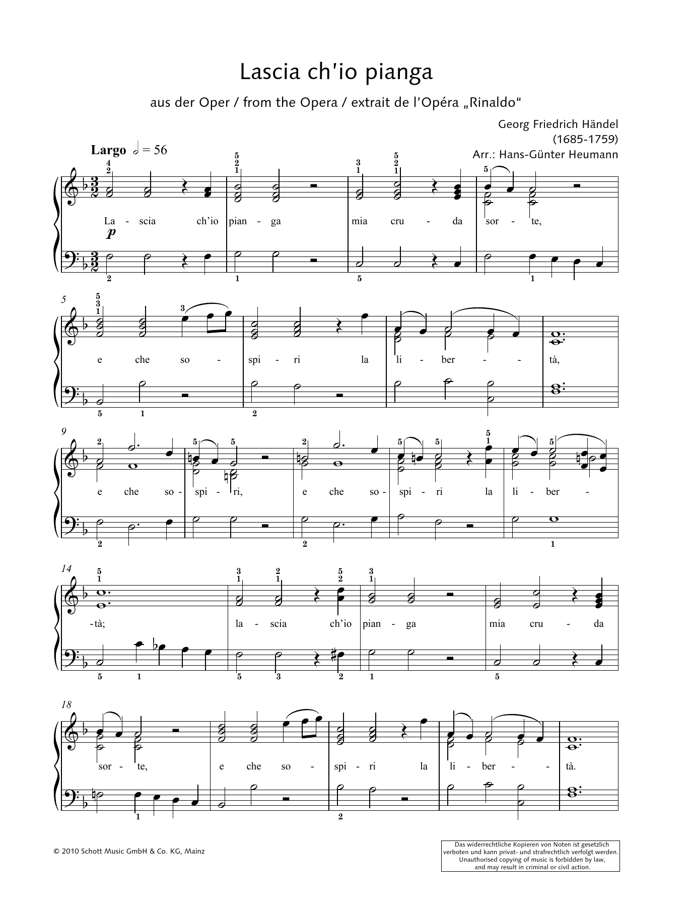 Hans-Gunter Heumann Lascia ch' io pianga Sheet Music Notes & Chords for Piano Solo - Download or Print PDF