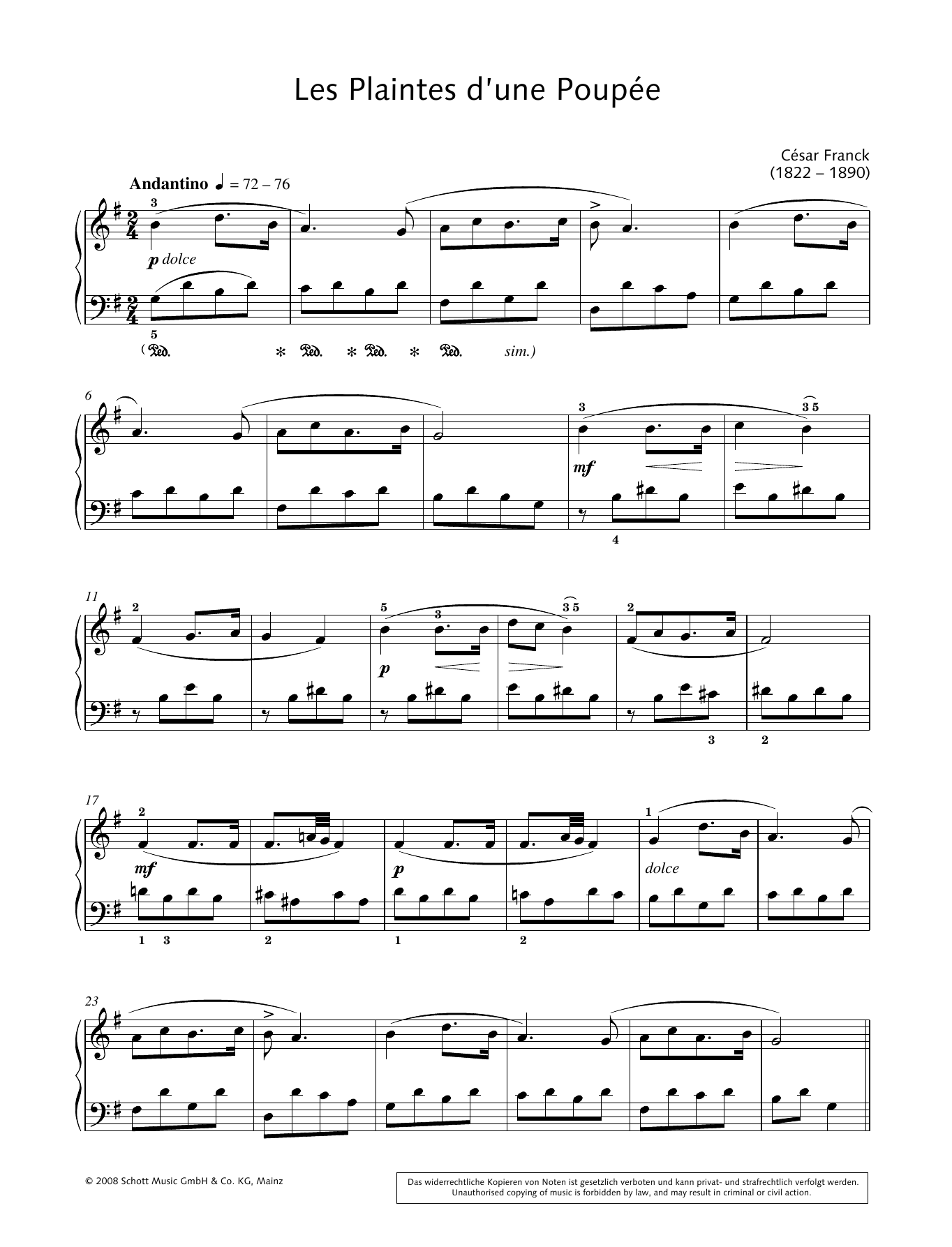 Hans-Gunter Heumann Les Plaintes d'une Poupée Sheet Music Notes & Chords for Piano Solo - Download or Print PDF