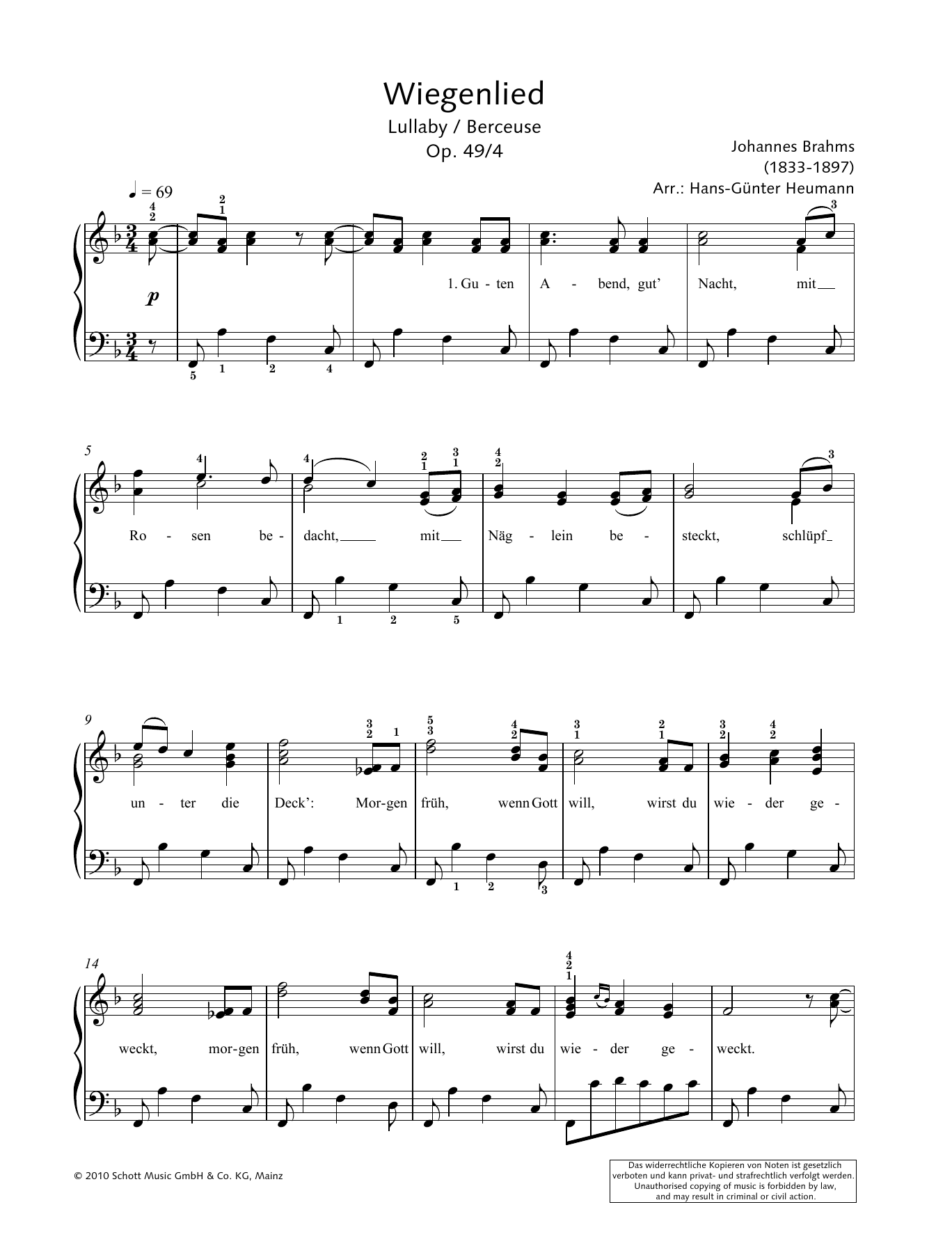 Hans-Gunter Heumann Lullaby Sheet Music Notes & Chords for Piano Solo - Download or Print PDF