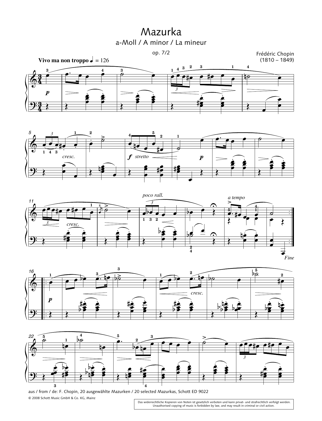 Hans-Gunter Heumann Mazurka in A minor Sheet Music Notes & Chords for Piano Solo - Download or Print PDF