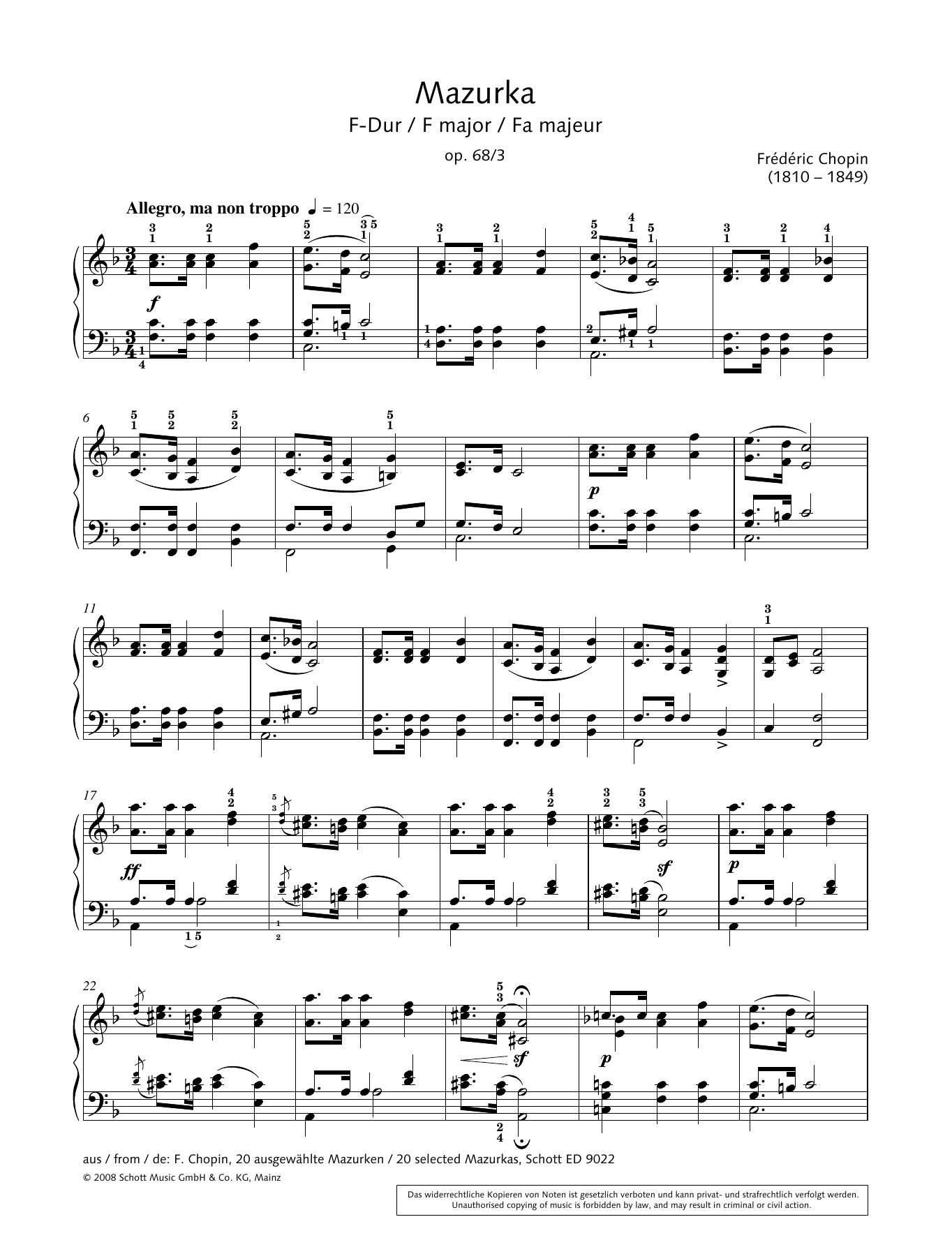 Hans-Gunter Heumann Mazurka in F major Sheet Music Notes & Chords for Piano Solo - Download or Print PDF
