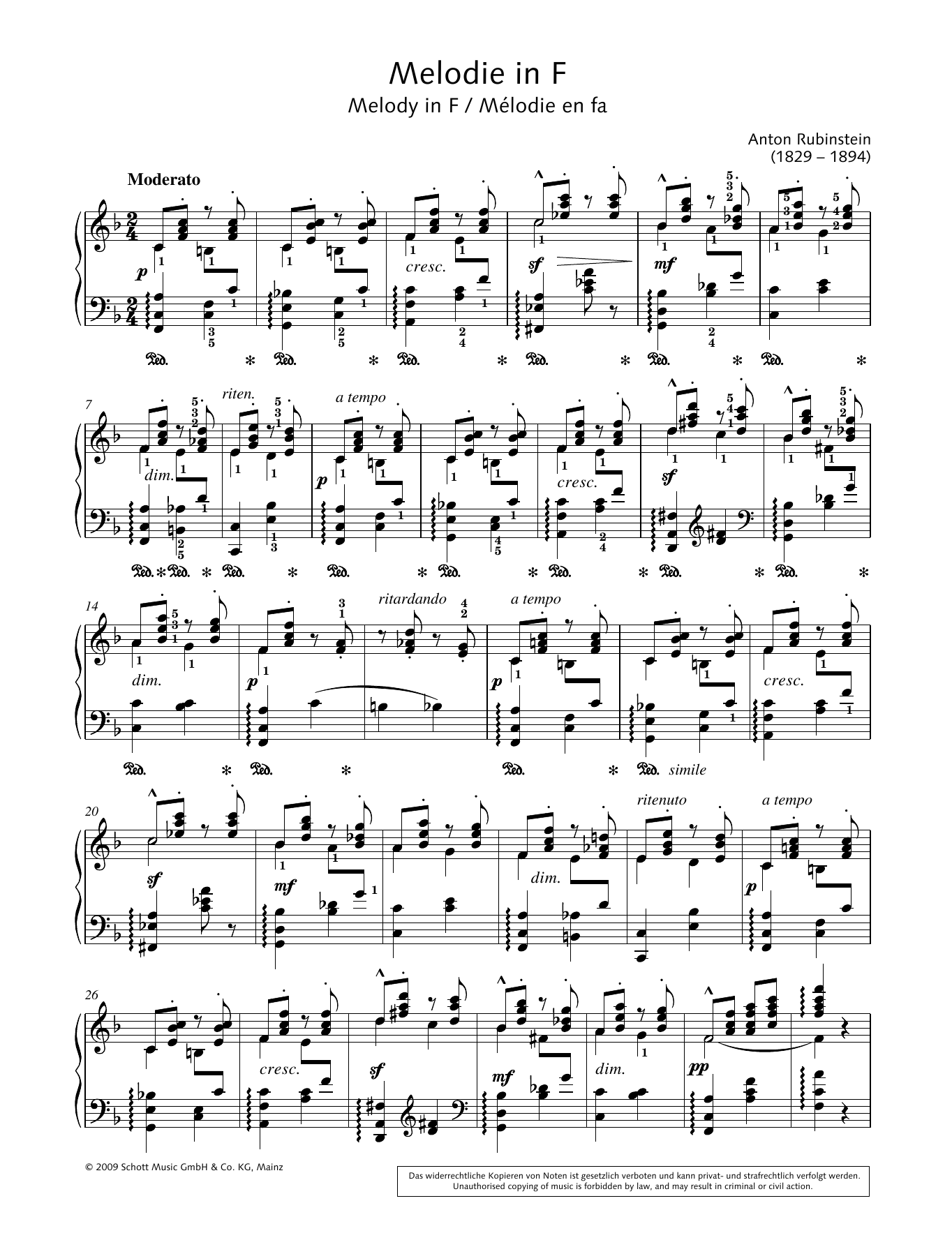 Hans-Gunter Heumann Melody in F Sheet Music Notes & Chords for Piano Solo - Download or Print PDF